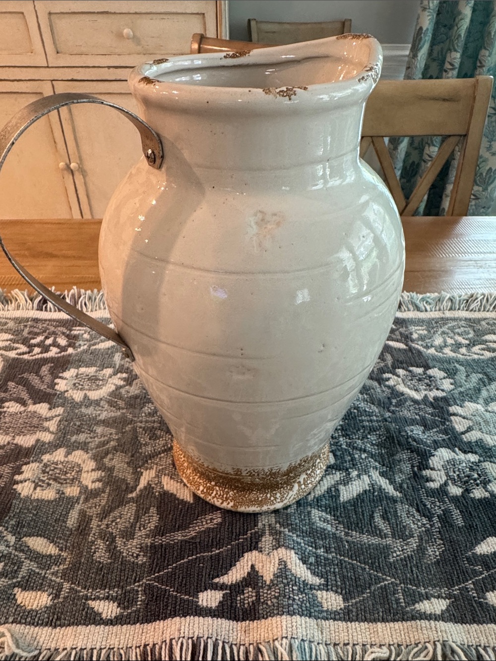 Sonoma Cream Ceramic Pitcher with Brown Accents